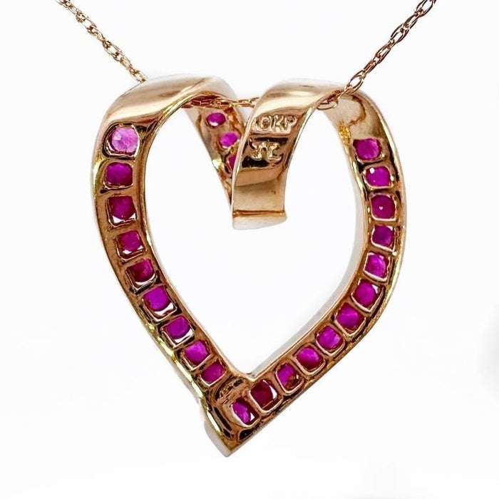 Ruby Looping Heart PendantNecklace In 10k Gold, 18in