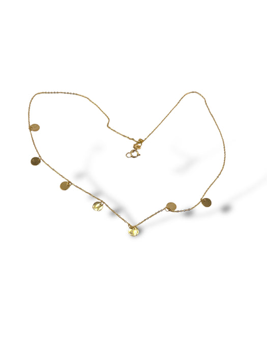 Polished Disk Circle Station Necklace 10k Gold. 18"