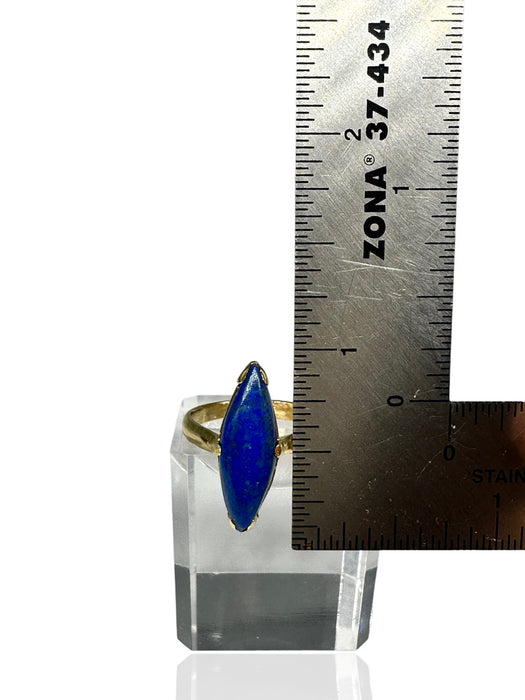 Ring in 18k Gold & Lapis Lazuli -Dinner Ring in gold and Blue Almond Shape Lapis, Size 7