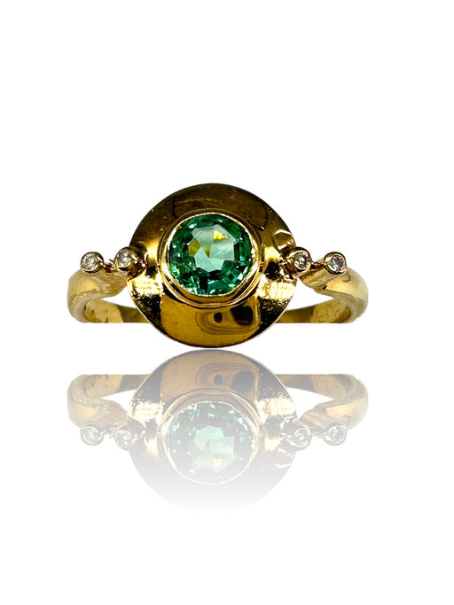 18k Gold and Diamond Gorgeous Unique Ring, with a Blue-Green Zircon Size 7-EZ Jewelry and Decor