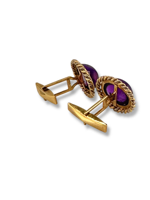 18k Gold and Amethyst Cufflinks 11.58gr, February Birthstone, Gift for Him