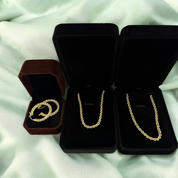 Jewelry Set of Rope Necklace, Bracelet and Earrings in 10K.