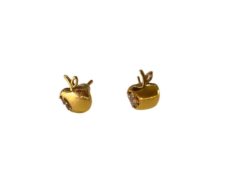 18k Gold, Apple Design Stud Earrings-EZ Jewelry and Decor