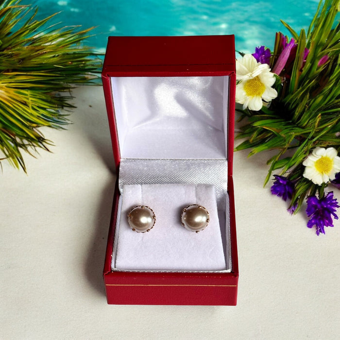 14kt Yellow Gold Pearl Studs Earrings-EZ Jewelry and Decor