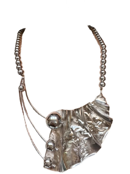 Avi Soffer Modern Abstract Silver Bead Statement Necklace-EZ Jewelry and Decor