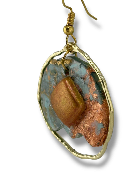 Floral Modern Dangle Earrings – Handmade Polymer Clay Earrings with Metallic Accents, Lightweight 2.2”