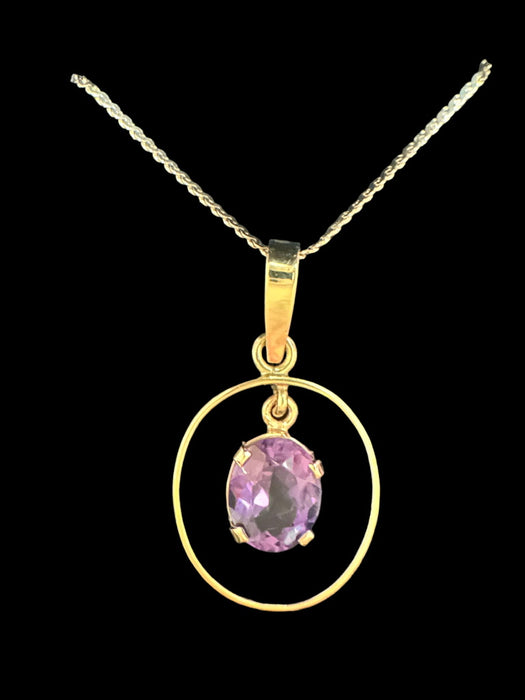 18k Gold and Purple Amethyst Pendant Necklace with 14K Gold Flat Chain Necklace 16”-EZ Jewelry and Decor