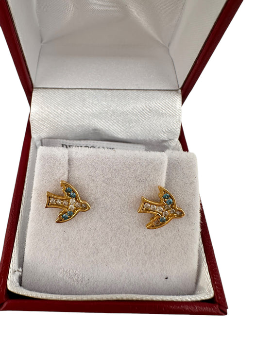 18k Gold Swallow Bird Stud Earrings, Small gold earrings.-EZ Jewelry and Decor