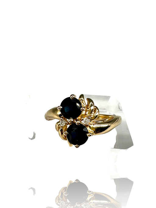 14k Gold, Diamond, and Dark Blue Sapphire Ring , Size 6.5-EZ Jewelry and Decor