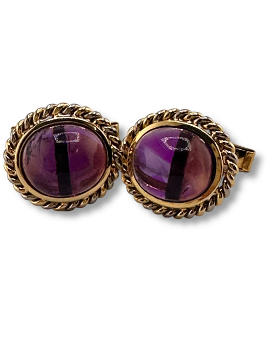 18k Gold and Amethyst Cufflinks 11.58gr, February Birthstone, Gift for Him