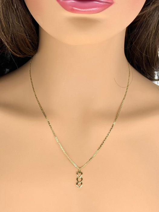 10k Gold Love necklace Three Hearts Italian, 20”