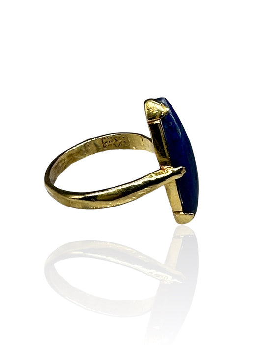 Ring in 18k Gold & Lapis Lazuli -Dinner Ring in gold and Blue Almond Shape Lapis, Size 7