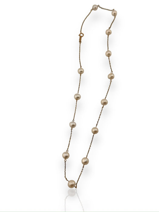 10K Gold  and White FreshwaterCultured Pearls Choker Necklace, 16"