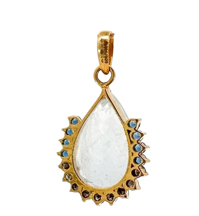 Natural Aquamarine, Sapphire & Diamond Drop Pendant , 13.7ct, 14k Yellow Gold certified-EZ Jewelry and Decor