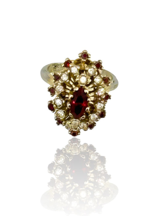 18K Gold Ring in Red and Clear Quartz, Size 4-EZ Jewelry and Decor