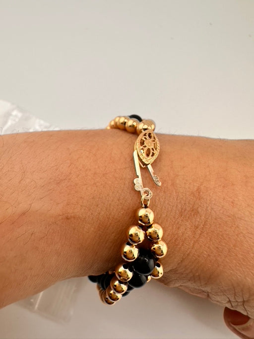 Bracelet Gold & Black Beads with 14k fish hook clasp-EZ Jewelry and Decor