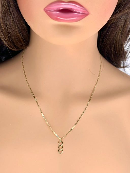 10k Gold Love necklace Three Hearts Italian, 20”