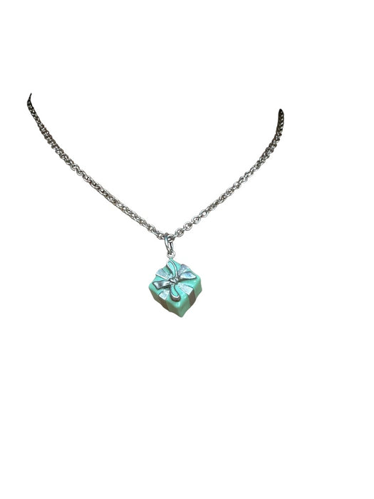 Vintage Tiffany & Co. Present Pendant with Vintage Tiffany And Co 16” Long Sterling Silver Chain Necklace, Gift box: .5”