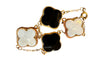 18k Gold Bracelet with Mother of Pearl and Onyx Clover , 4 motifs, 8.5”. 8.7g-EZ Jewelry and Decor