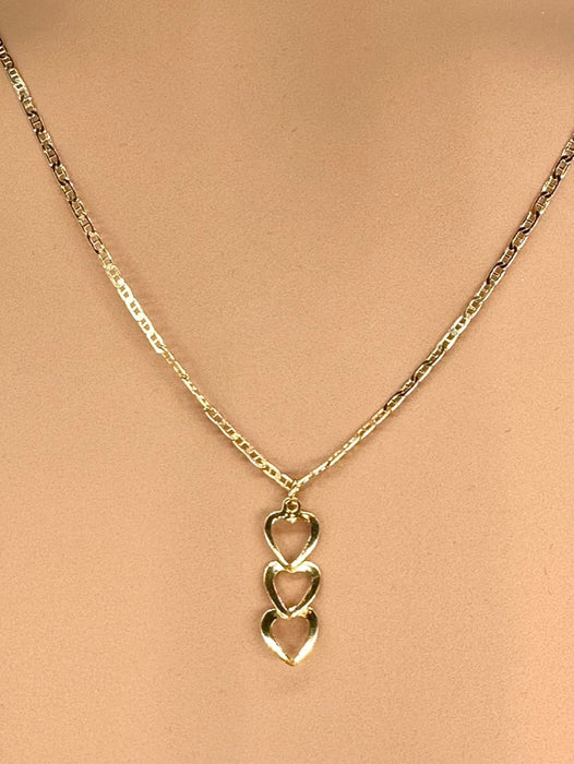 10k Gold Love necklace Three Hearts Italian, 20”