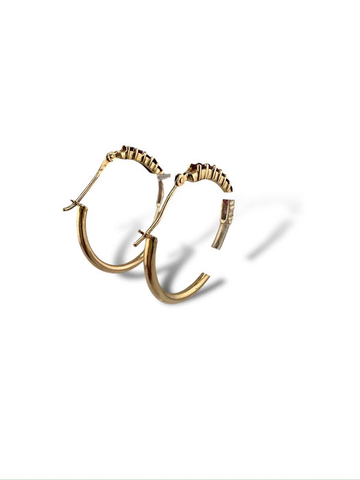 Ruby Hoop Earrings in 14K Yellow Gold, 1 in, 15th Anniversary,July Birthstone 