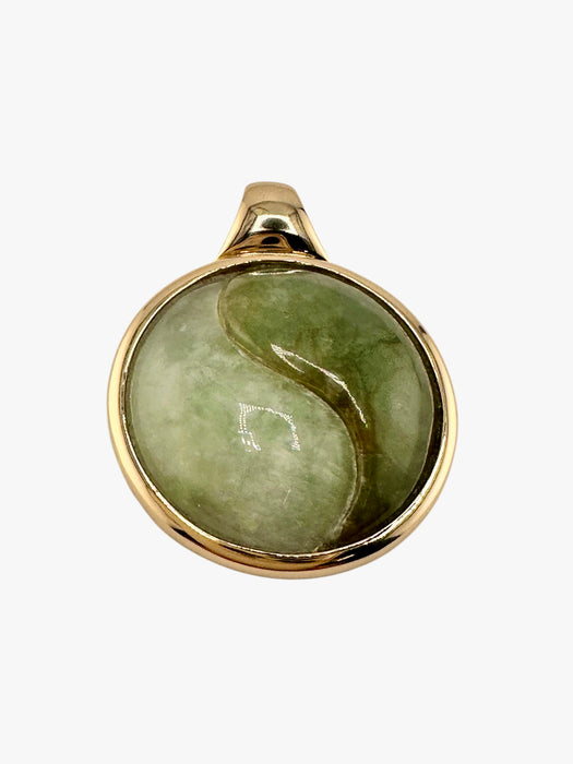 Jade Yin-Yang Pendant in 14K & Green Jade. 1.17 inches Tall,  Balance Spiritual Pendant, Good Fortune Pendant