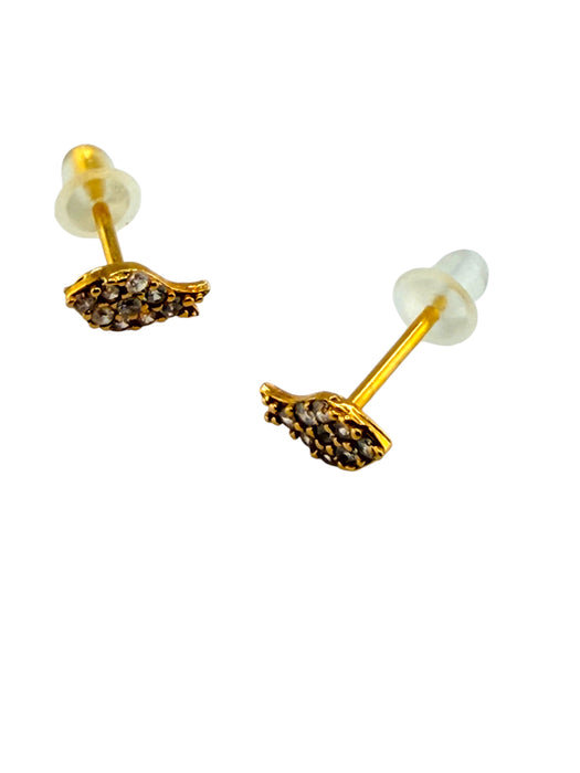 18k Gold, Fish Small Stud Earrings Dainty Earrings, February- March Symbol