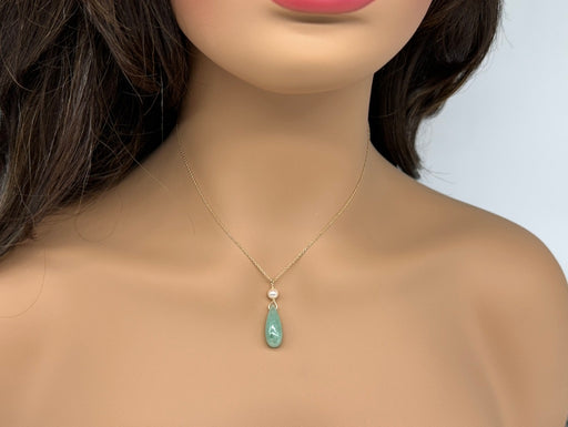 Necklace in 14K Gold with Jade and pearl Pendant on Delicate Chain-EZ Jewelry and Decor