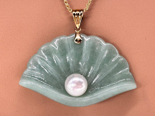 Breathtaking Shell & Pearl Hand Crafted Necklace 14k, 10K Necklace 18"-EZ Jewelry and Decor