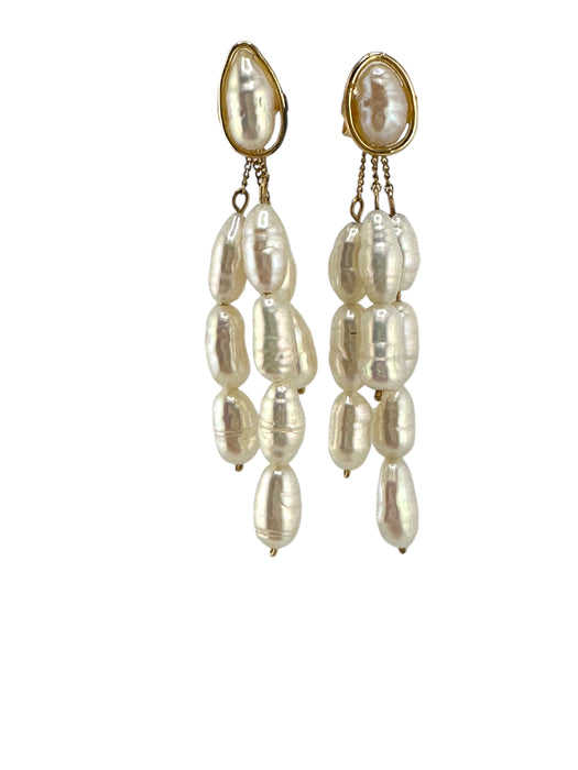 14K Gold & Freshwater Pearl Earrings, Two Style: Stud And Drop Earrings