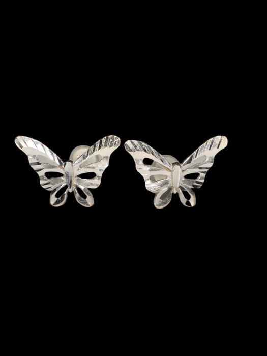 18k White Gold Butterfly Stud Earrings. 0.5"-EZ Jewelry and Decor