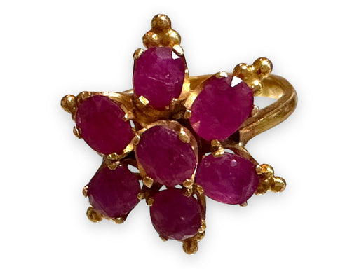 18k Gold Ornate Floral Ruby Ring, Size 5.5, Ruby Engagement Ring, Luxury Ruby Flower Ring-EZ Jewelry and Decor