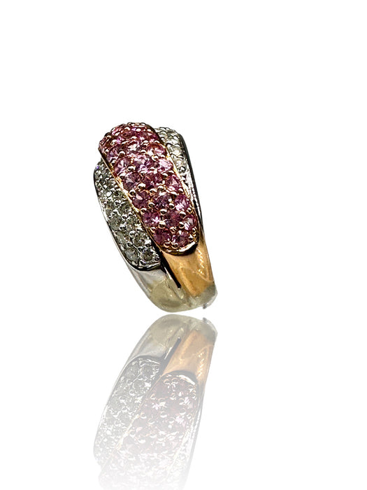 18k Gold, Diamond & Pink Tourmaline Ring - 7.3g TW 18k Diamond and pink tourmaline ring. Size 5.-EZ Jewelry and Decor