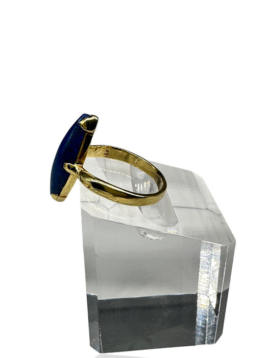 Ring in 18k Gold & Lapis Lazuli -Dinner Ring in gold and Blue Almond Shape Lapis, Size 7