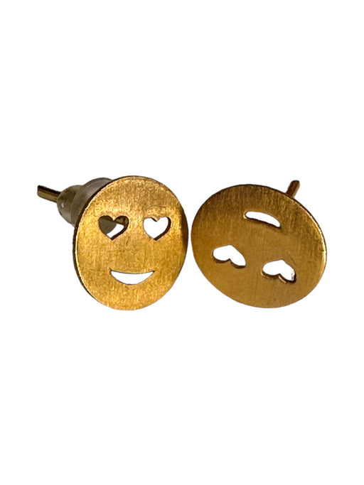 18k Gold Love Face Stud Earrings, Emoji Gold Stud Earrings.-EZ Jewelry and Decor