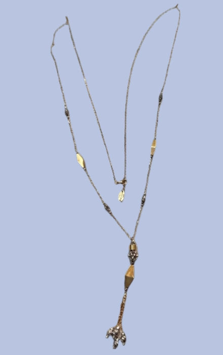 18K Yellow Gold Strand 33”Y Necklace with Geometric Stations-EZ Jewelry and Decor