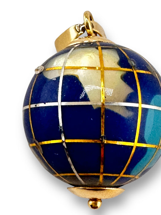 18K Gold Blue Globe Pendant Gold and Enamel Globe Pendant, 5.3g Half inch