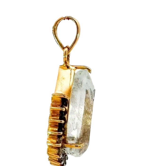 Natural Aquamarine, Sapphire & Diamond Drop Pendant , 13.7ct, 14k Yellow Gold certified-EZ Jewelry and Decor