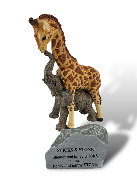 Giraffe & Elephant Figurine. Martha Carey, Sticks & Stones, Giraffe & Elephant Figurine in Original Box