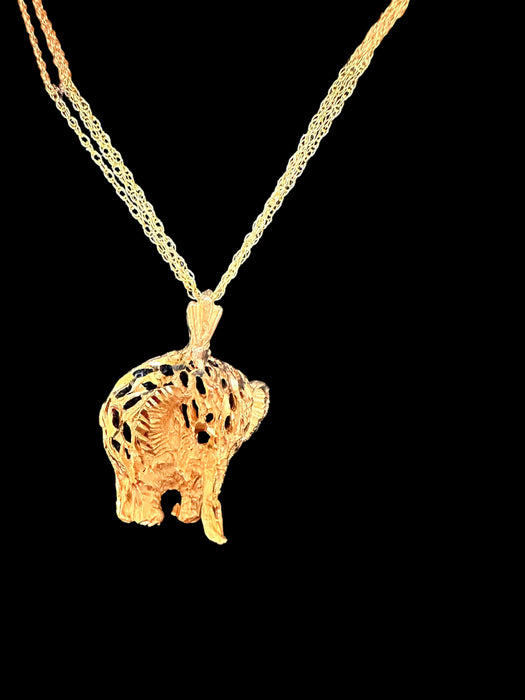 14k Elephant Pendant Necklace with 16" 10k  Three Strand Rope necklace chain-EZ Jewelry and Decor