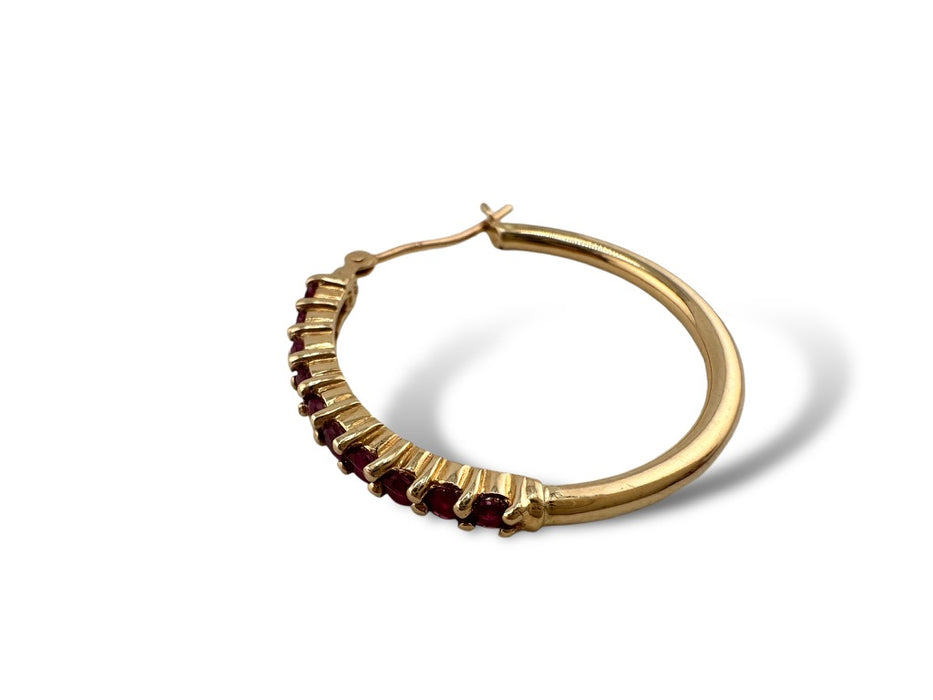 Ruby Hoop Earrings in 14K Yellow Gold, 1 in, 15th Anniversary,July Birthstone 