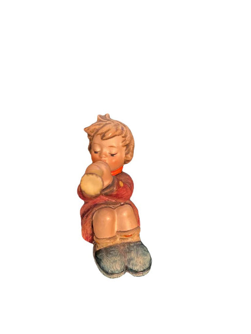 Small vintage porcelain Hummel figurine of a girl in a red dress playing a trumpet, sitting with blue shoes. - Vintage Goebel Hummel Figurines #391- Girl With Trumpet, TMK-4 - Decoration Color_Multi colors, Decoration Price_ 100 to 250, Decoration Size_Small, Decoration_ Porcelain / ceramic, Decoration_Figurine, Decoration_Hummel Figurin - Default Title - EZ Art, Decor & Jewelry