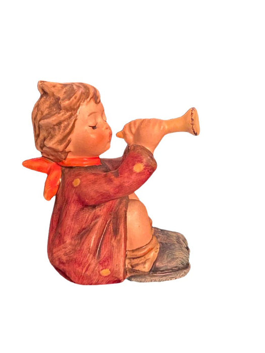 Small vintage porcelain figurine of a girl in a red dress sitting and playing a trumpet. - Vintage Goebel Hummel Figurines #391- Girl With Trumpet, TMK-4 - Decoration Color_Multi colors, Decoration Price_ 100 to 250, Decoration Size_Small, Decoration_ Porcelain / ceramic, Decoration_Figurine, Decoration_Hummel Figurin - Default Title - EZ Art, Decor & Jewelry