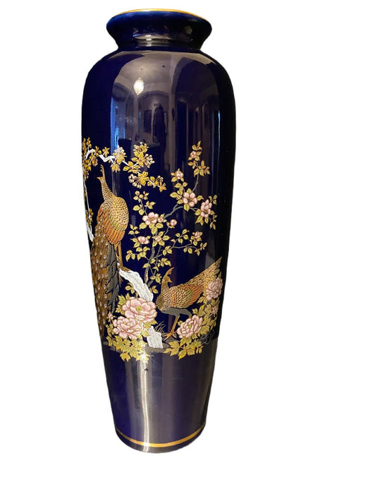 vintage Japanese Porcelain Vase Hand Painted, 10” T