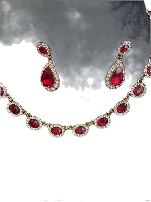 Majestic collar Red and Gold necklace and Earring Set by Charter Club, Gift Boxed Jewelry