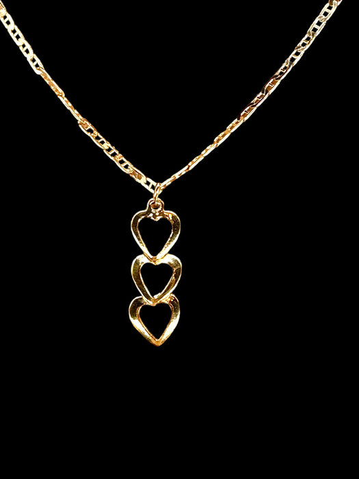 10k Gold Love necklace Three Hearts Italian, 20”-