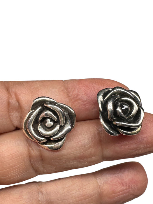 Sterling Silver Rose Earrings and Ring Set , Ring size 6.