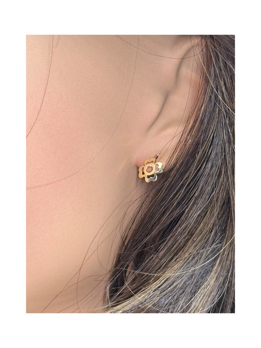 18k Gold, Flower Design Stud Earrings-EZ Jewelry and Decor