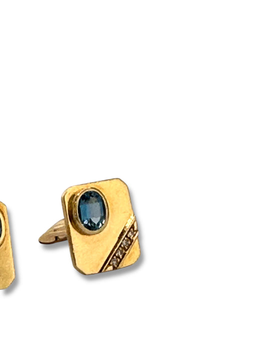 18k Gold , Blue Topaz, and Diamond Cufflinks 8.73 grams. A Gift for a Classy Man