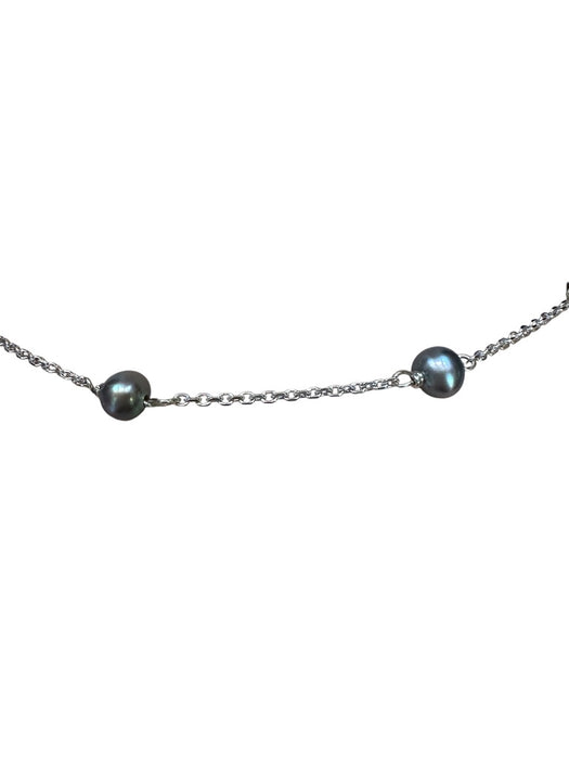 14K White Gold & Natural Black Pearl Choker Necklace. 16"-EZ Jewelry and Decor